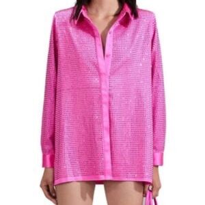 Self Portrait pink crystal hot fix shirt sz 4